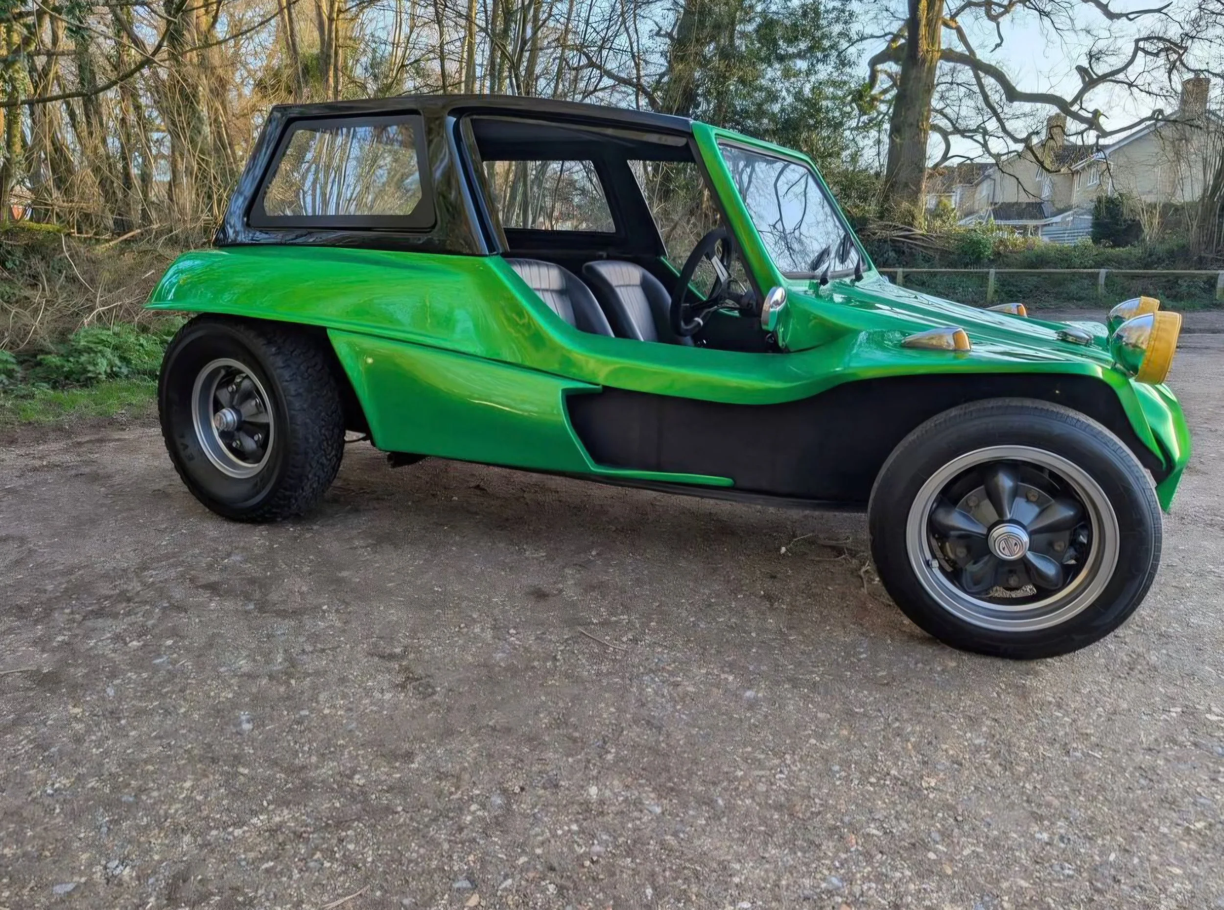 Side view of The Hulk, our bright green VW beach buggy