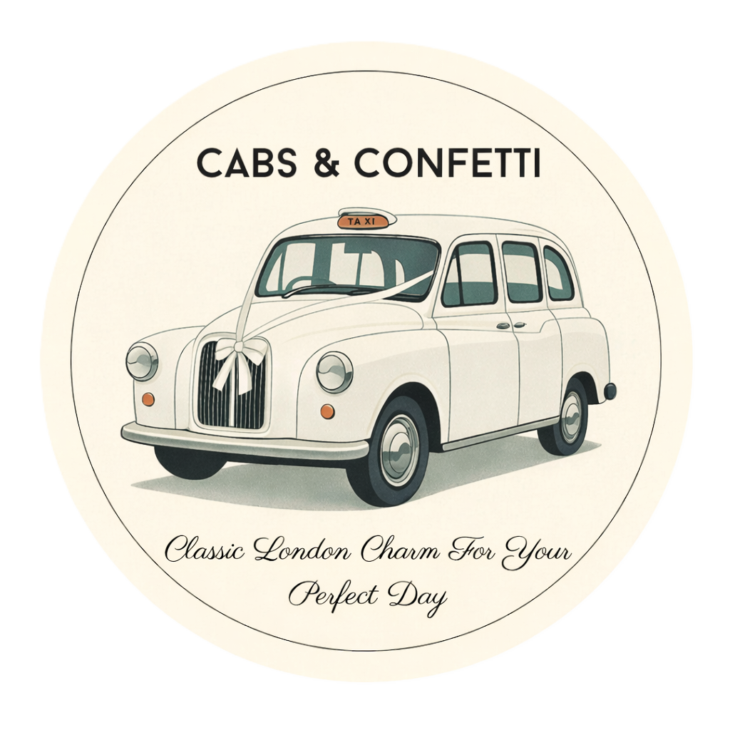 Cabs & Confetti London cab badge: classic London charm for your perfect day