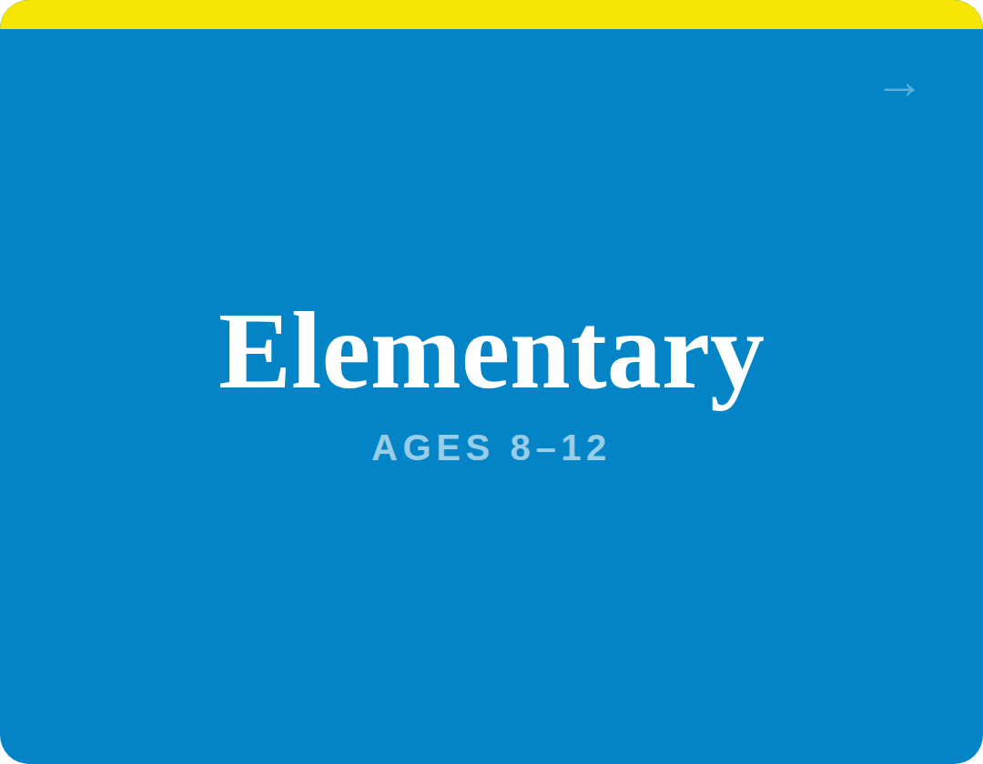 Blue cover page with the title 'Elementary' and subtitle 'Ages 8-12' in white font.