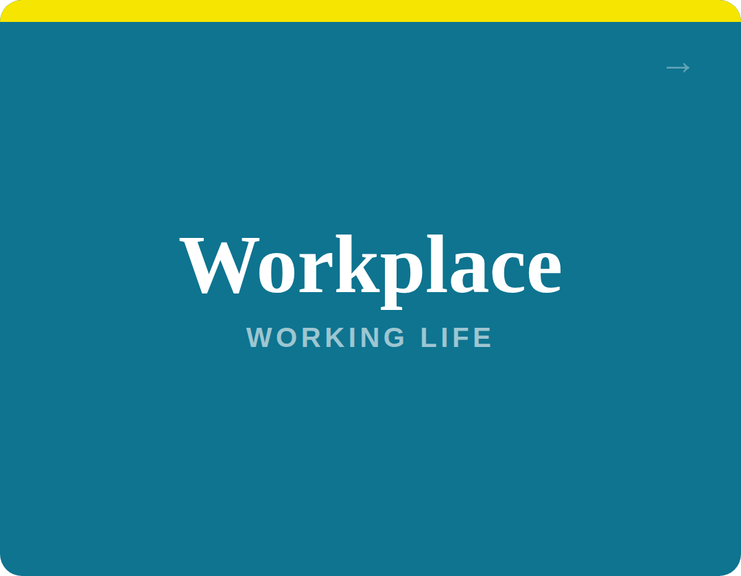 Cover slide with blue background displaying the text 'Workplace' in large white font and 'WORKING LIFE' in smaller blue font.