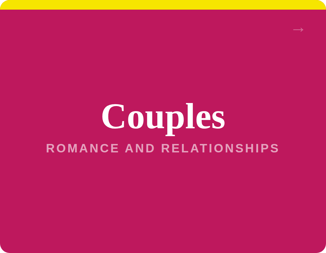 Book cover with a magenta background, titled 'Couples' with a subtitle 'Romance and Relationships' in white and pink text.