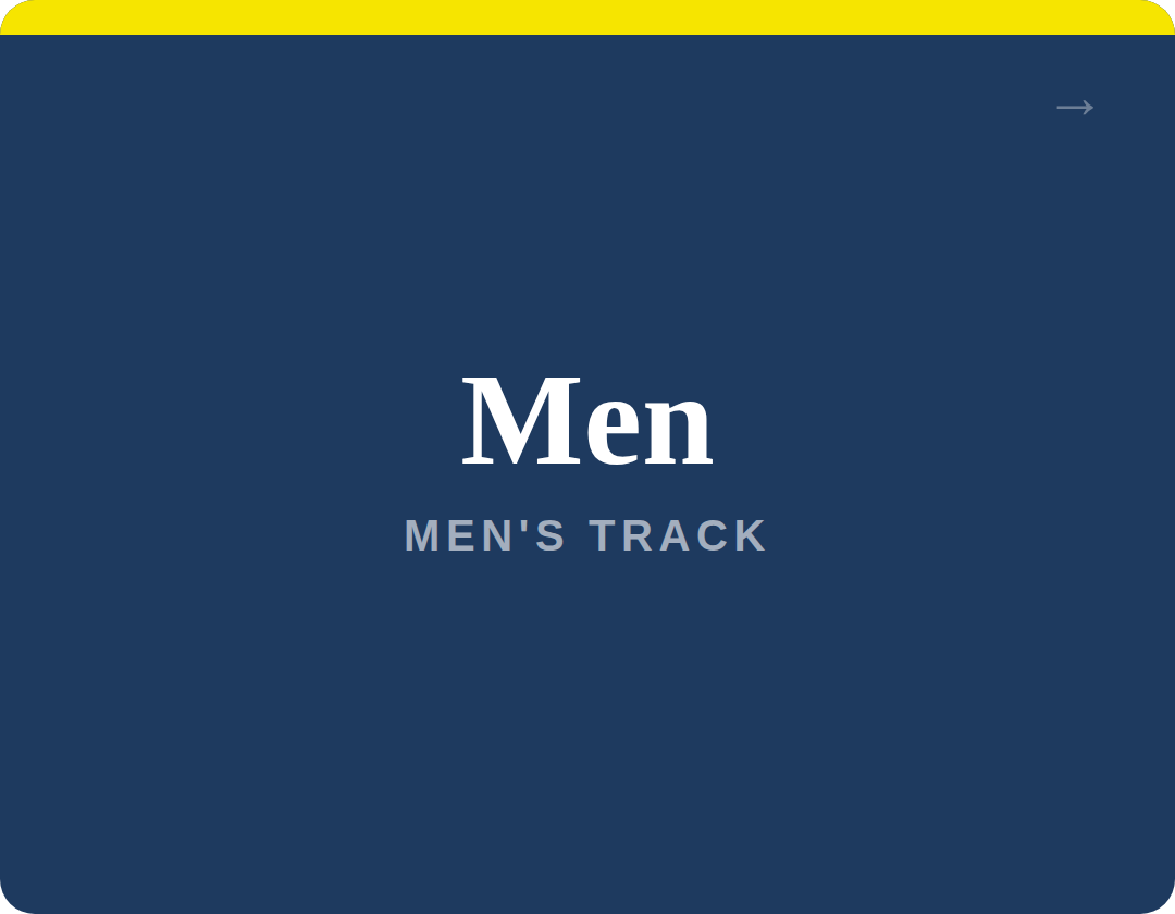 Blue background with white text that says 'Men' and smaller light blue text that says 'Men's Track'.
