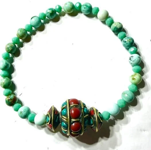 Nepalese Turquoise and Green Turquoise Bracelet