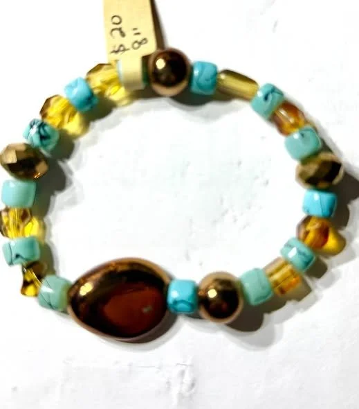 Repurposed Turquoise, Amber and Bronze Bracelet
