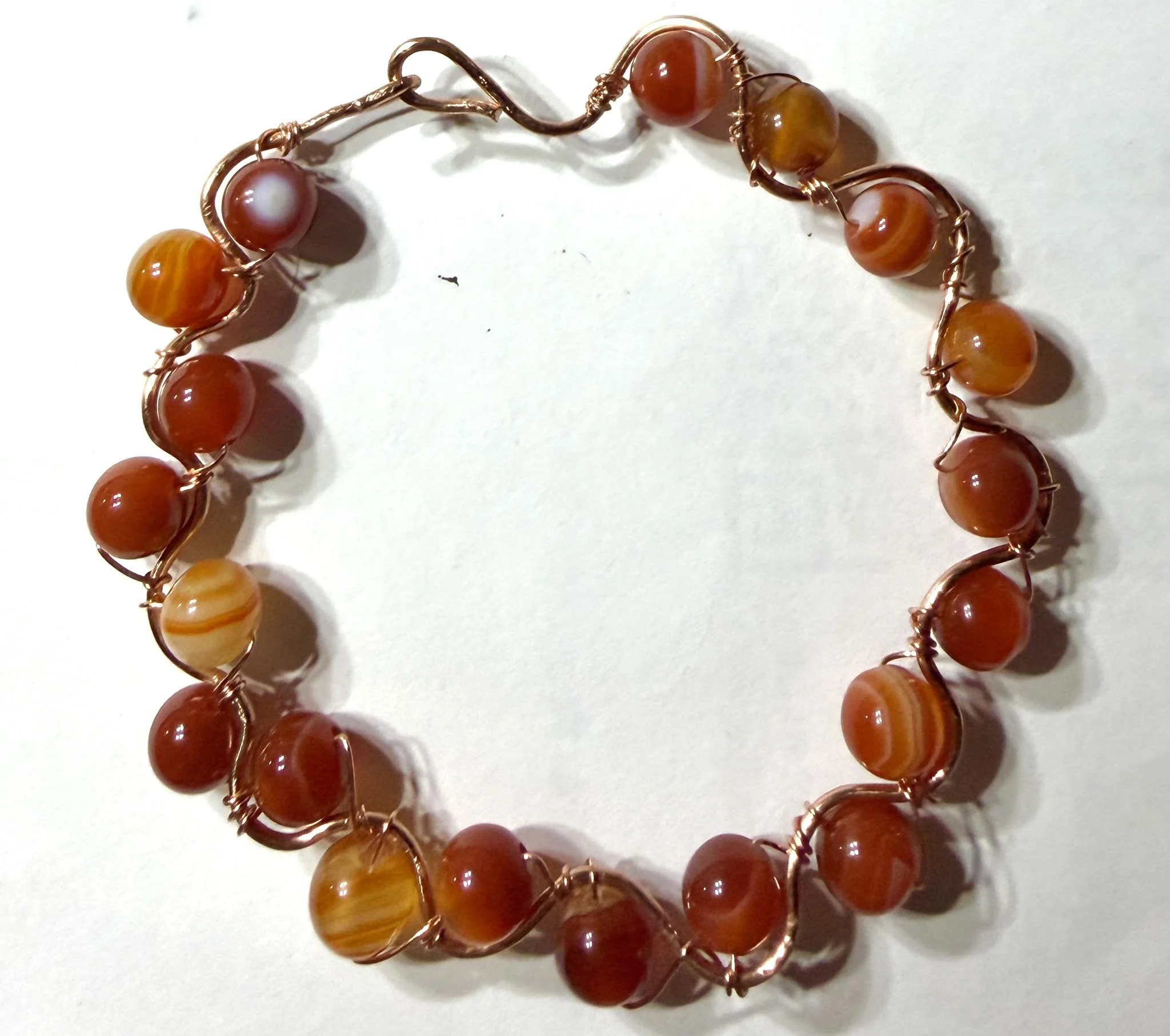 Red Line Agate copper wire wrapped bracelet