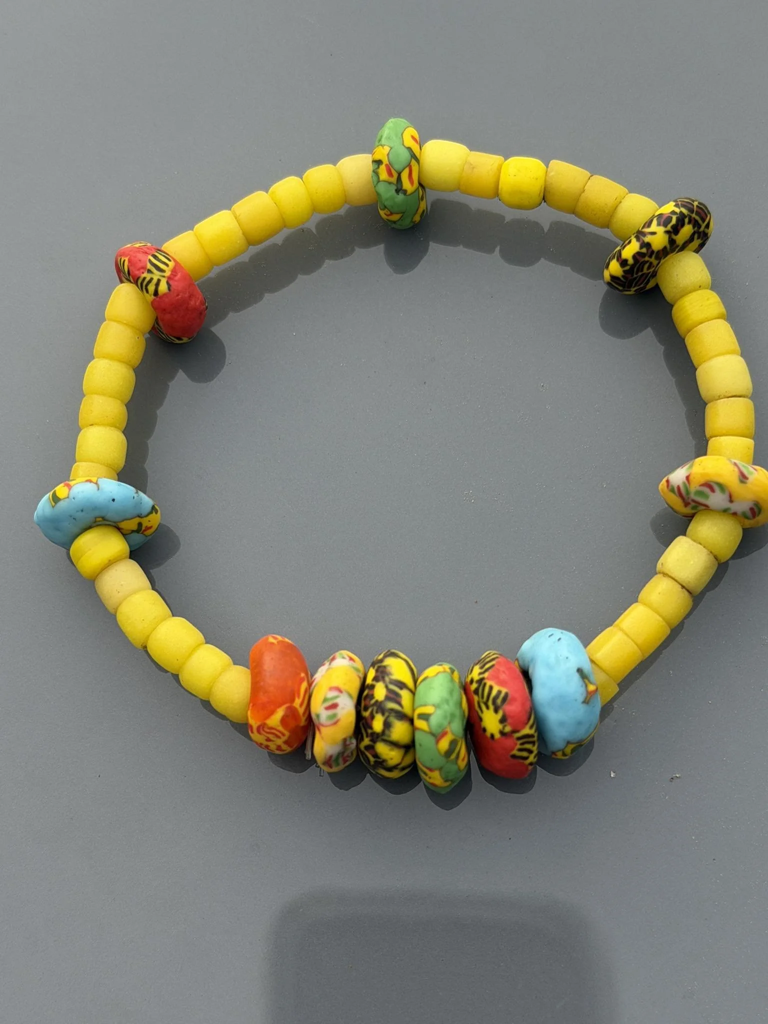 Old Yellow Turkana beads and recycled glass beaded bracelet