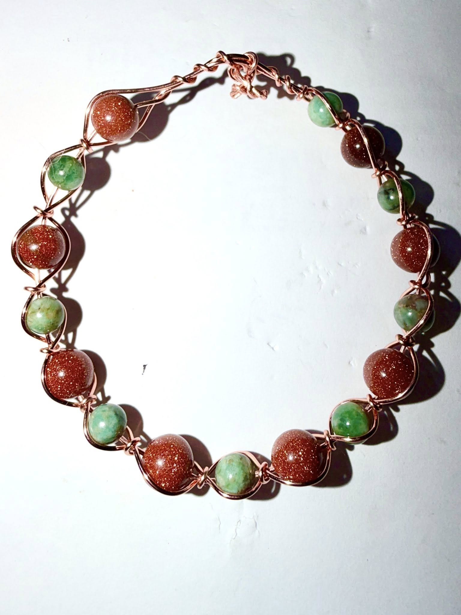 Goldstone wire-wrapped bracelet