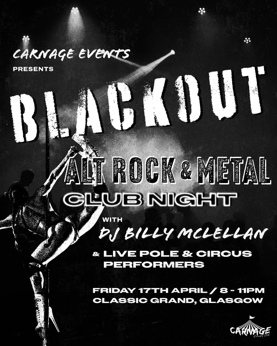 Poster design for @blackout.glasgow @carnage.events.ltd 🖤