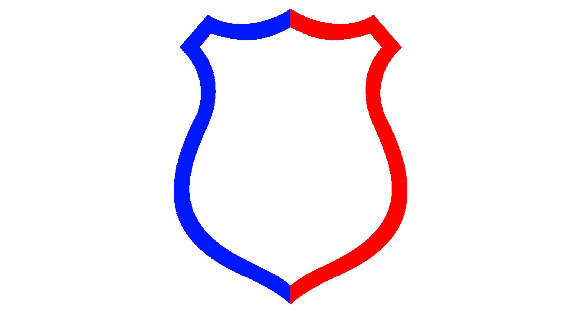 Illustration of a shield divided into blue and red halves, representing protection or security.