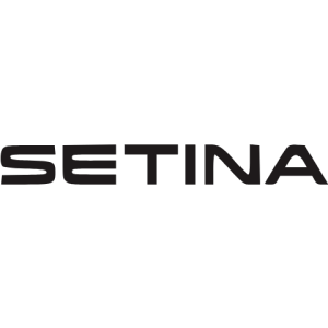 The logo of Setina, featuring the brand name in bold black letters with an abstract shield-like icon.