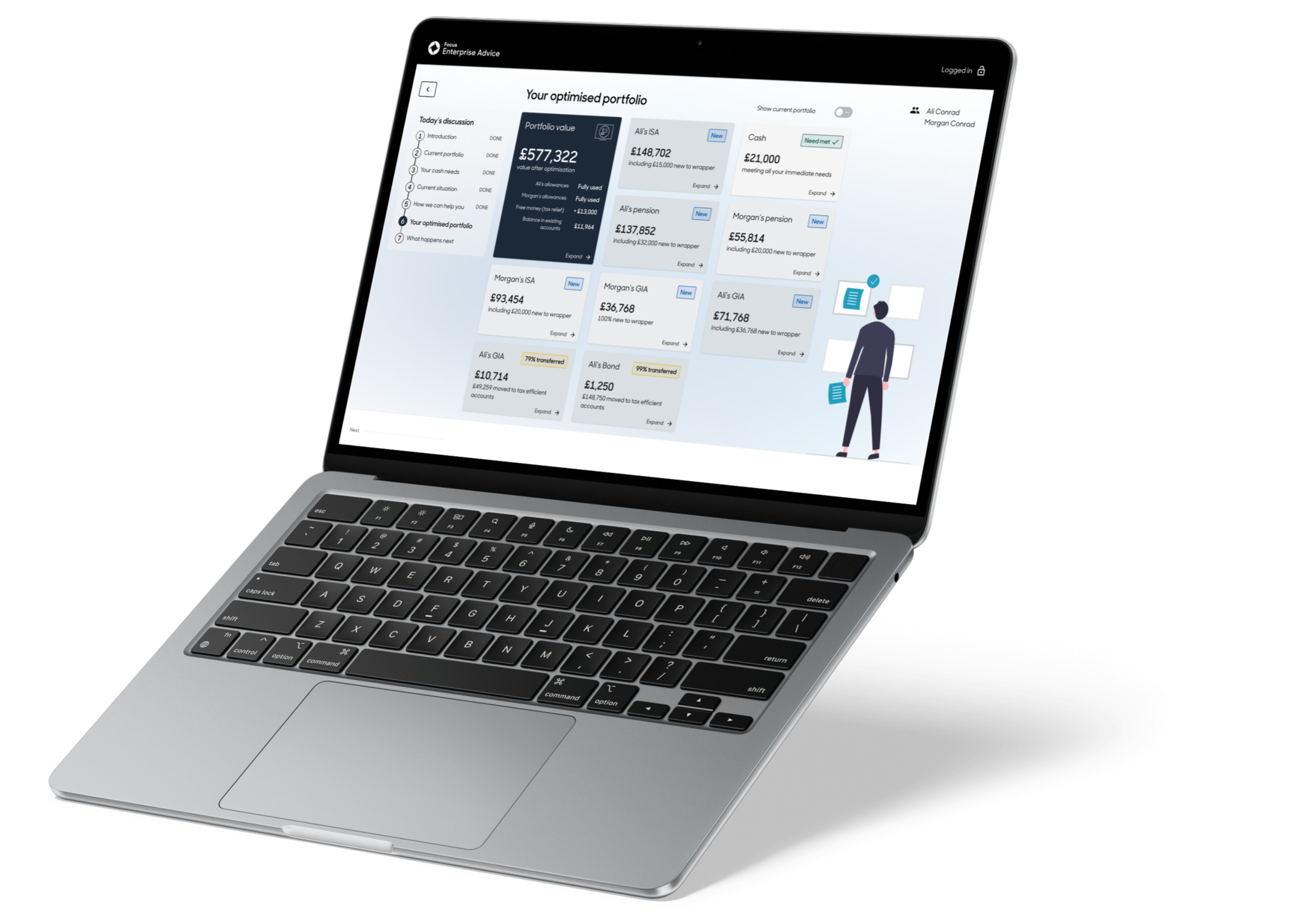 Client's optimised portfolio on laptop