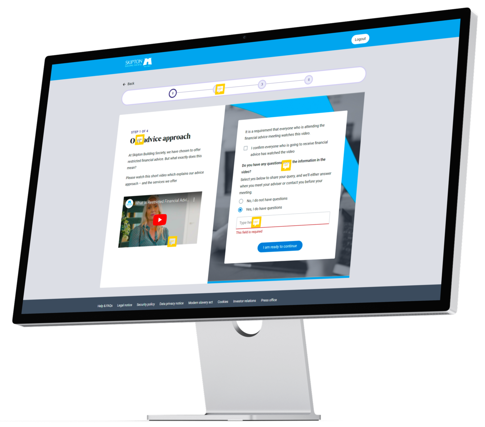 Screen showing a website with annotations of accessibility issues