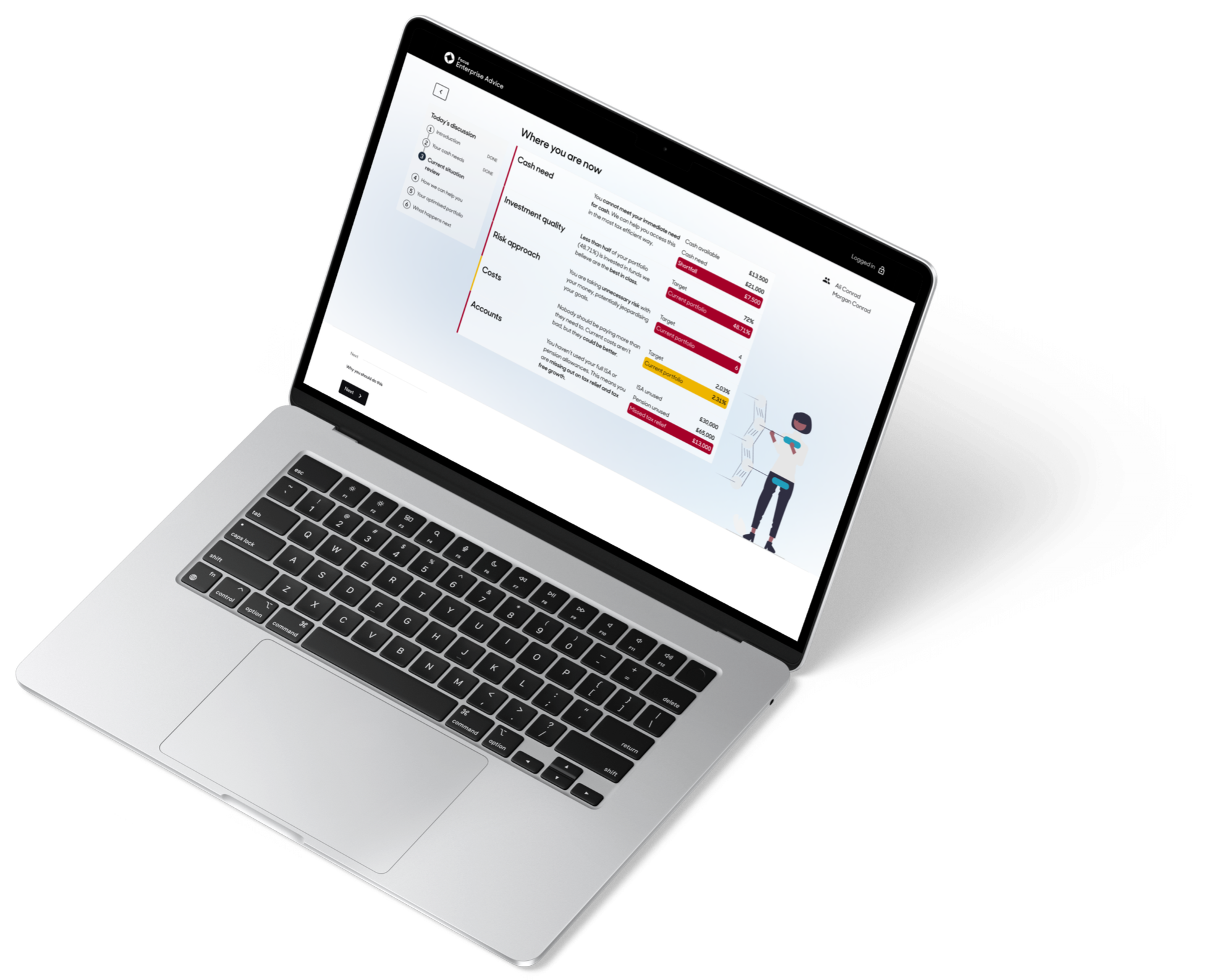 The framework showing a client's current position