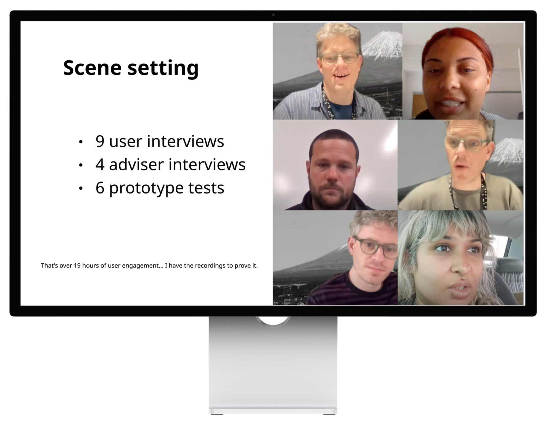 A screen showing the user engagement sessions I caried out