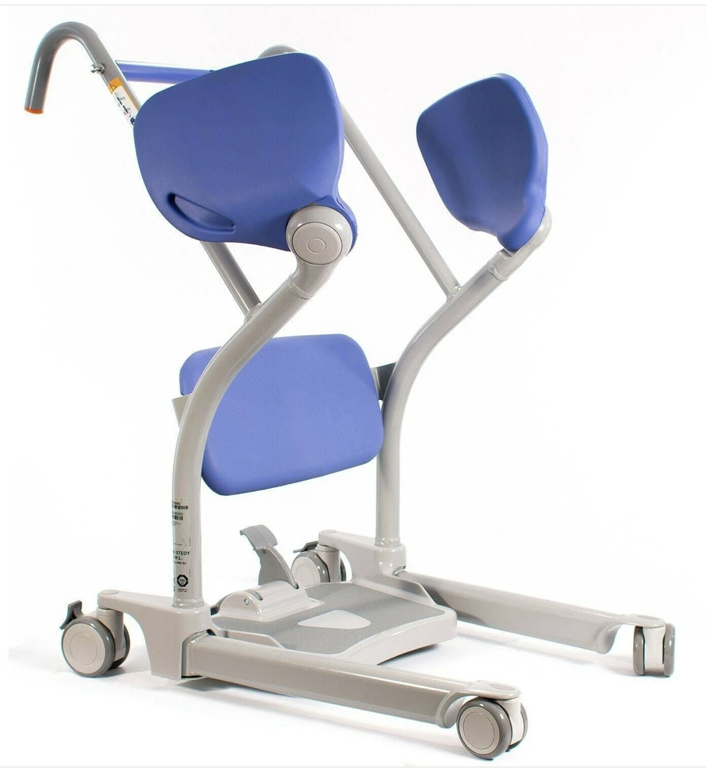 The seat pivots to allow the user to stand.