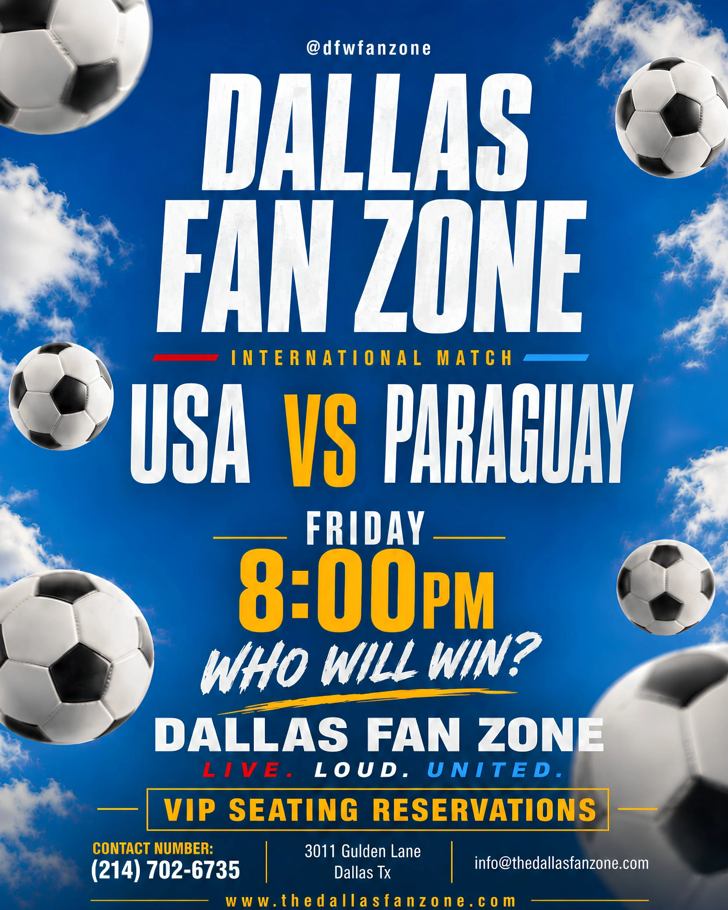 Red, white, and blue energy all night. 🇺🇸

USA takes on Paraguay Friday at 8PM, and we&rsquo;re bringing the match day energy to Dallas Fan Zone.