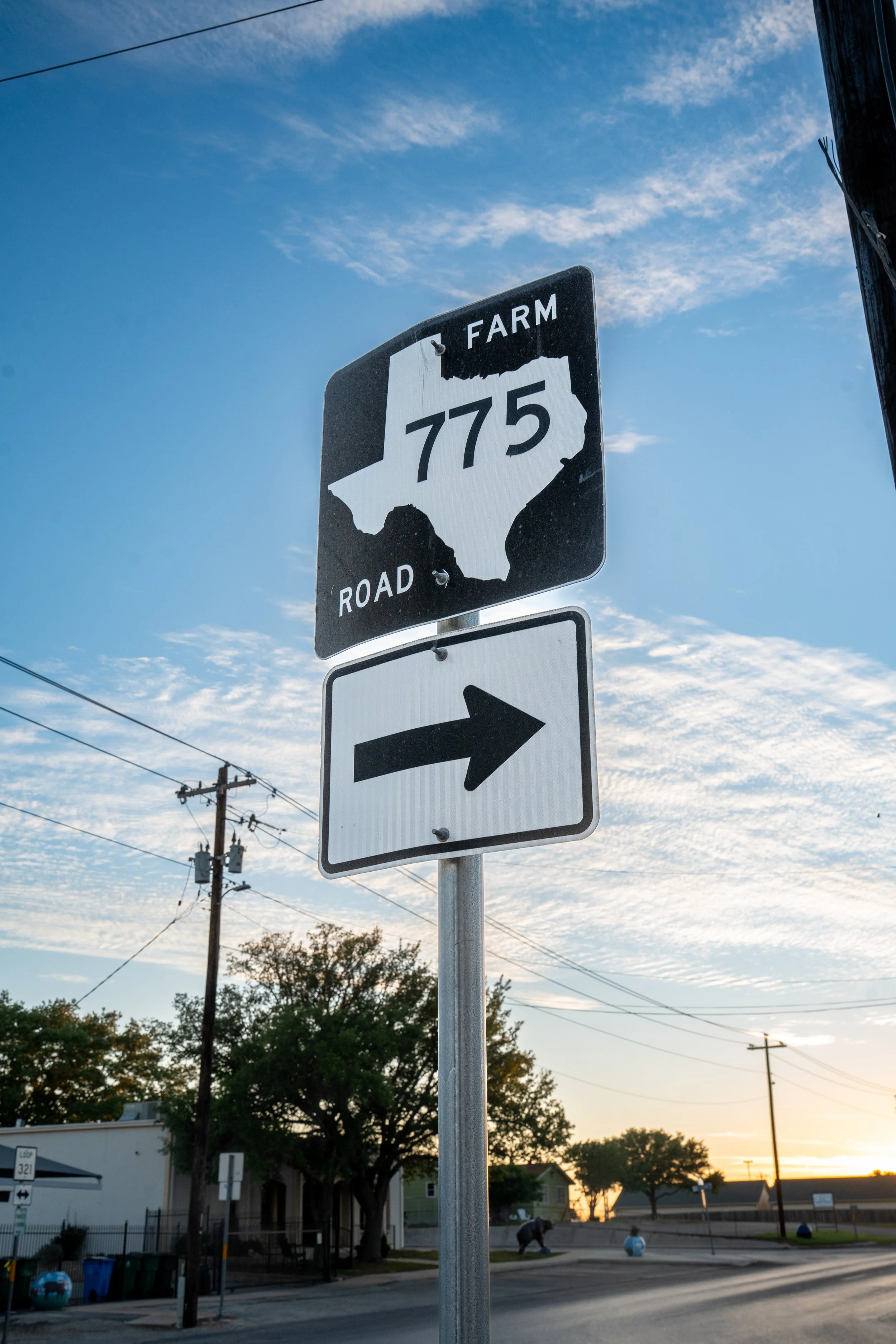 Farm to Market Road 775 sign in La Vernia, Texas, highlighting the community’s convenient access to continuing education opportunities throughout the San Antonio region.