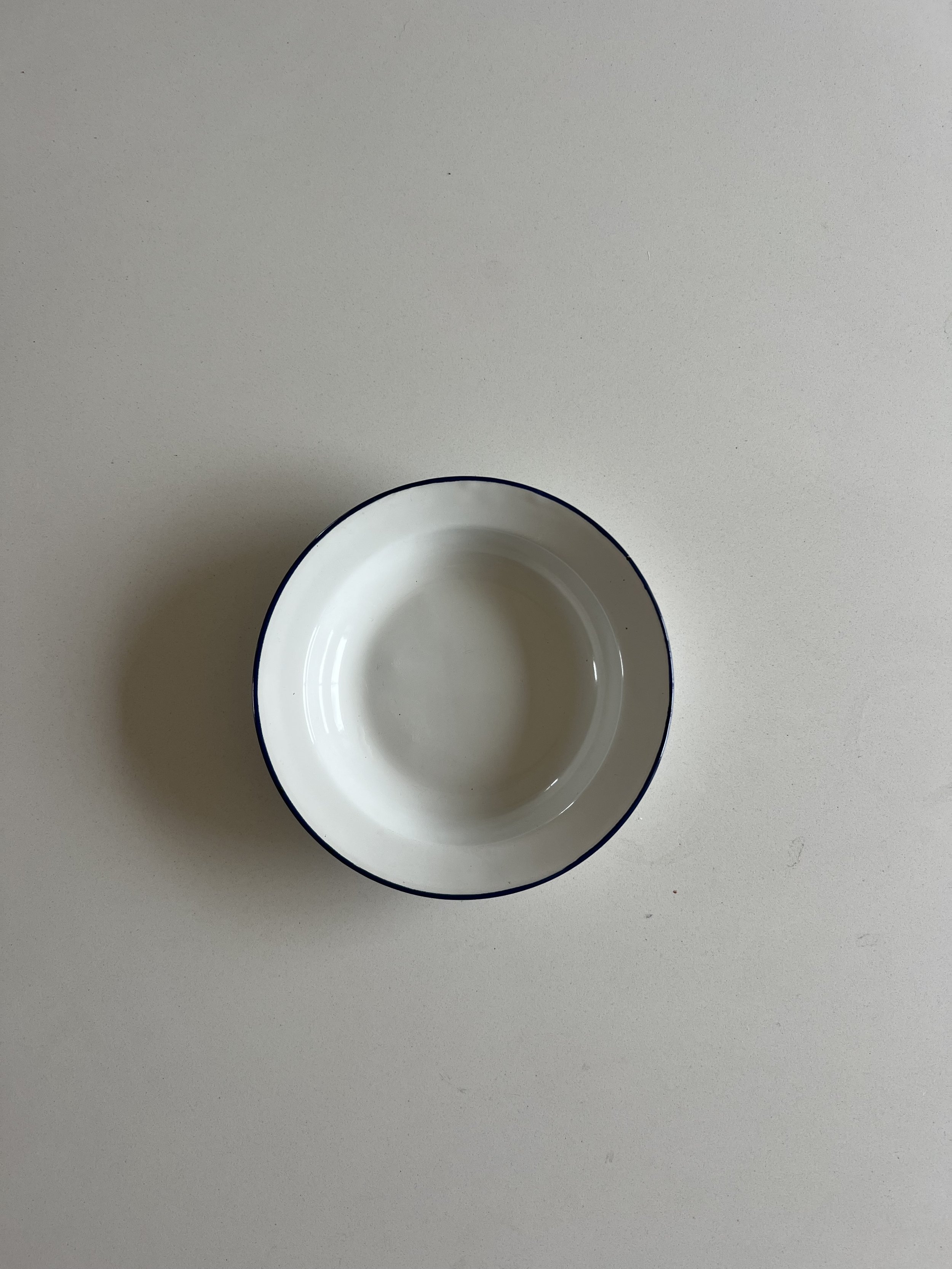 classic enamel plate with blue rim
