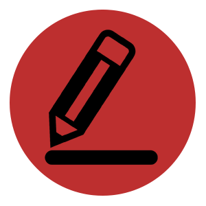 Icon of a pencil writing on a line inside a red circle.