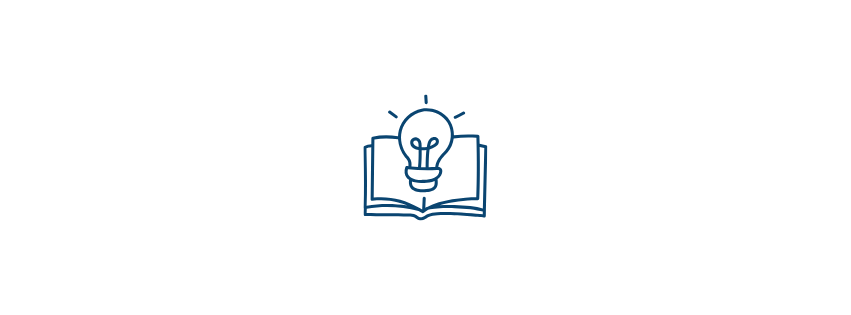 Illustration of a light bulb above an open book, symbolizing ideas or knowledge.