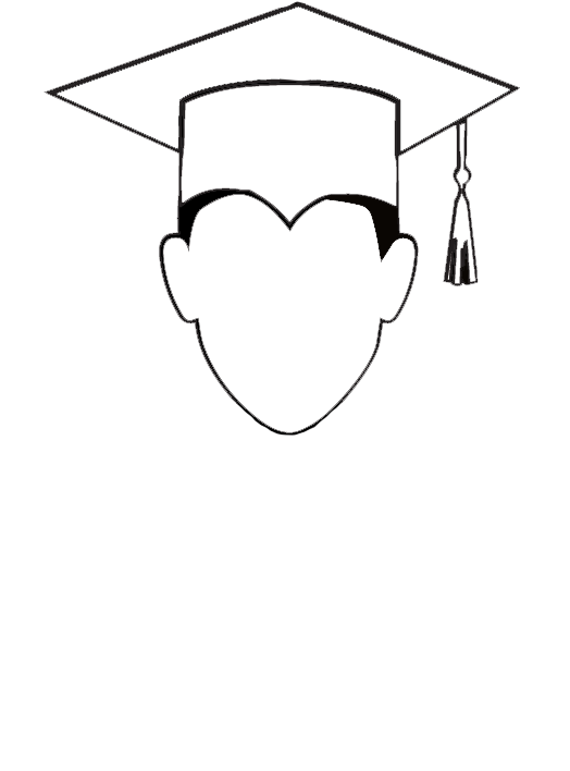 Line drawing of a person wearing a graduation cap, no facial features visible.