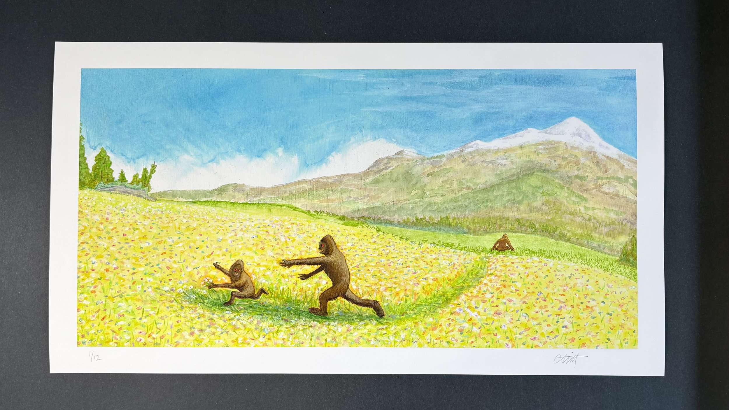 "Sasquatch siblings in a meadow" - Limited Edition Giclée Print