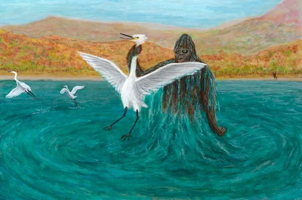 Egret's regret /2019/ acrylic on wood / 16" x 24"/ sold