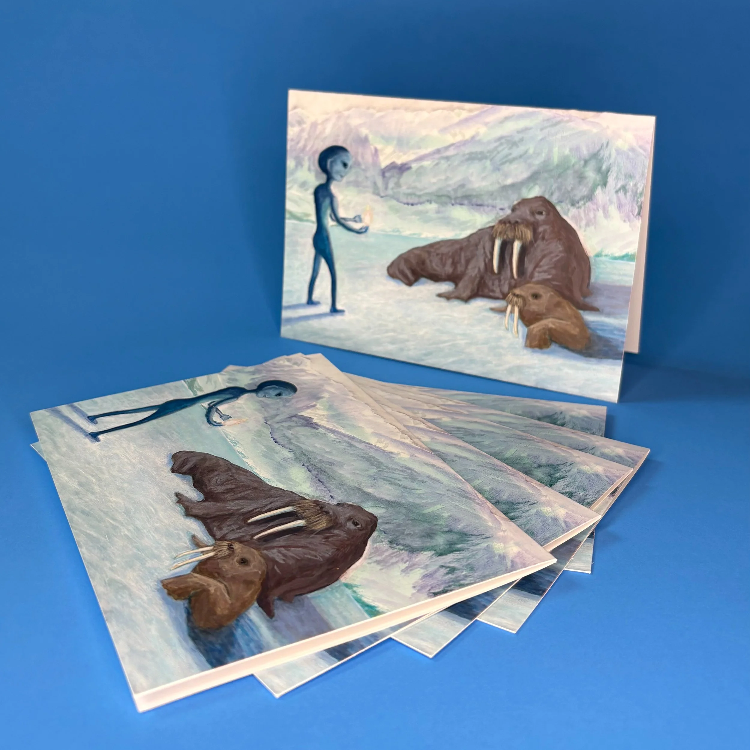 Six count greeting cards - " Alien greeting walruses "