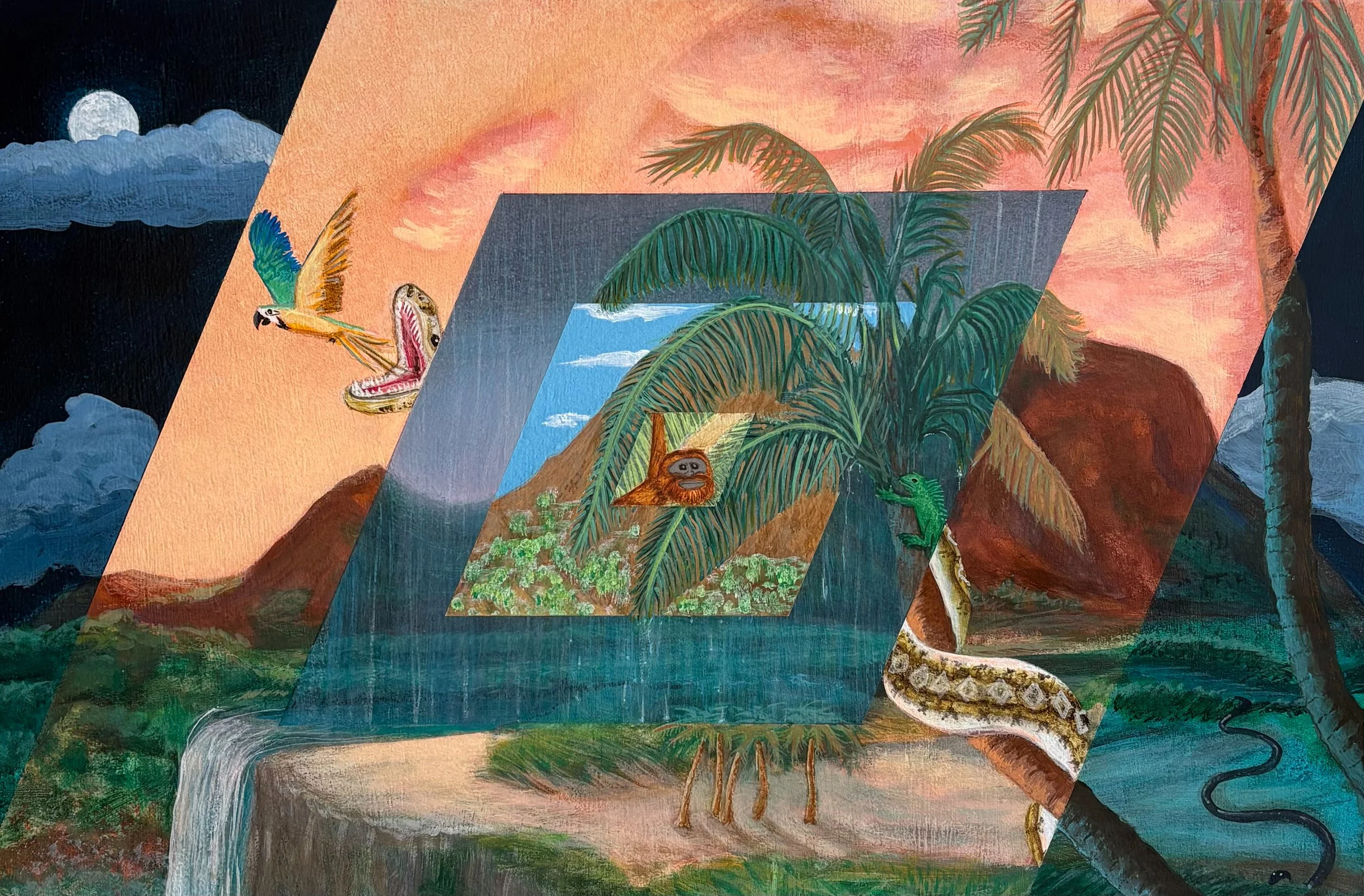 Wild times on Rhombus Island / 2026 / acrylic on wood / 16" x 24" / $2400