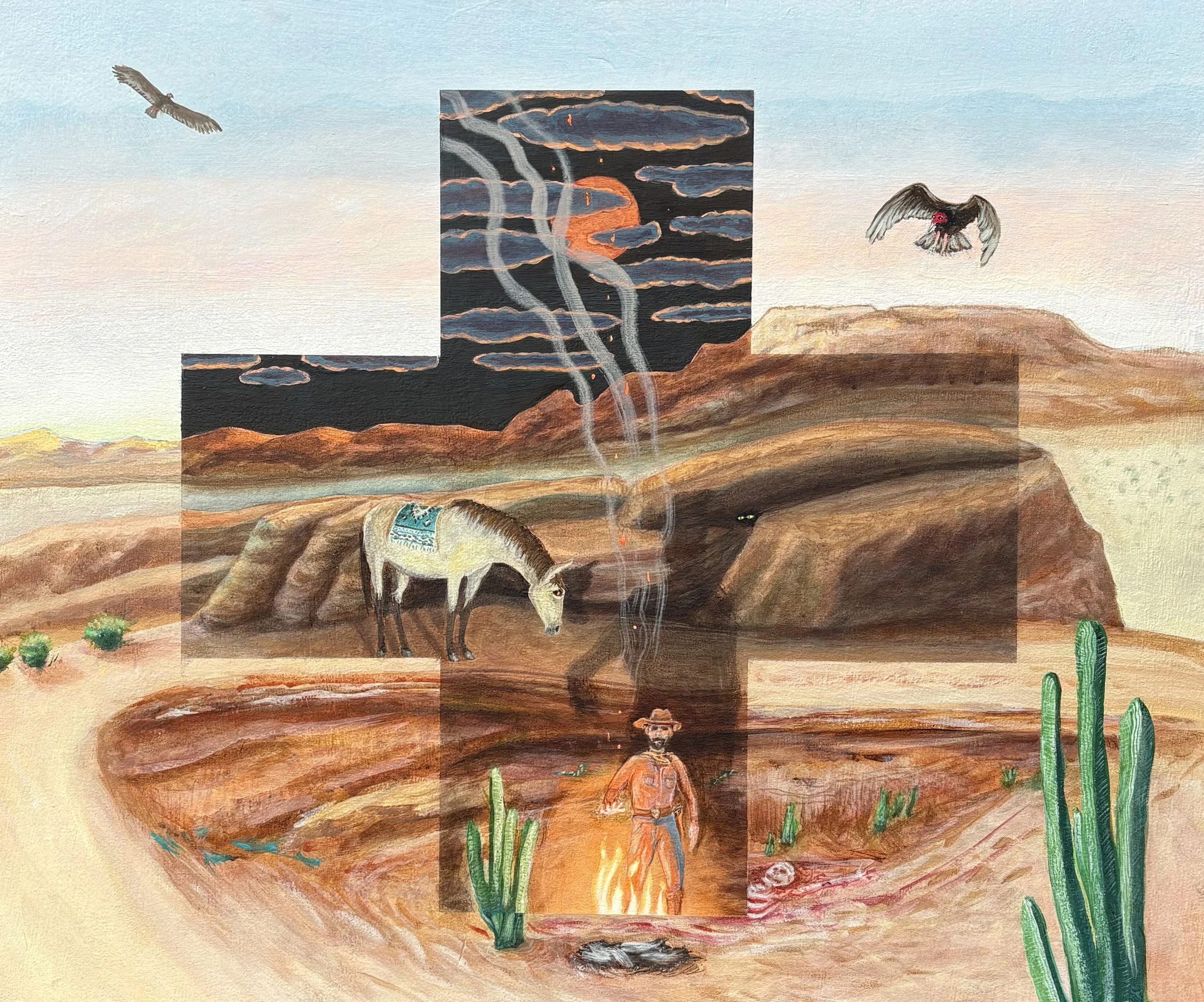 In the rocks / 2025 / acrylic on wood / 20" x 24" / $2500
