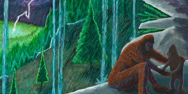 Bigfoot toddler afraid of storm / 2019 / AOW / 12" x 24"/ sold