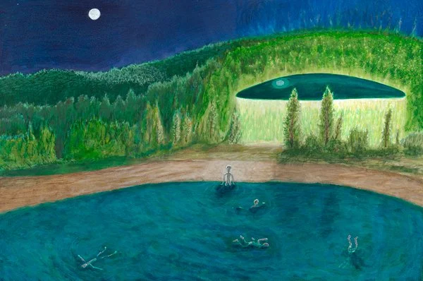 Five E.T.s in a lake /2019/ AOW / 16" x 24" / $2000