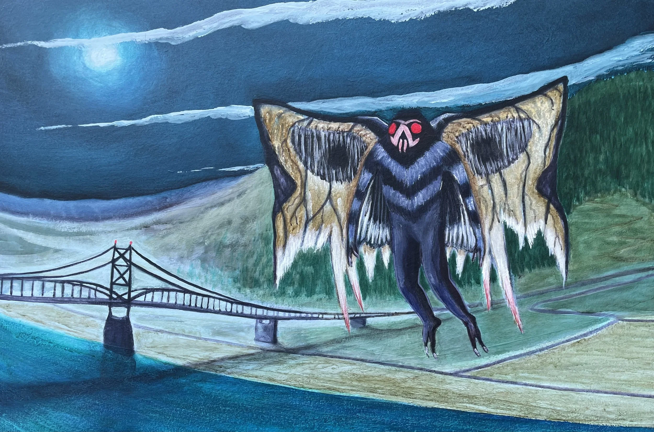 Mothman and the Silver Bridge /2021/ AOW /16" x 24"/ $2000