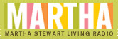 Logo for Martha Stewart Living Radio, with the word 'MARTHA' in bold yellow and green letters on a light background.