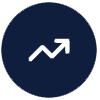 A dark blue circular icon with a white upward trending arrow indicating growth or increase.