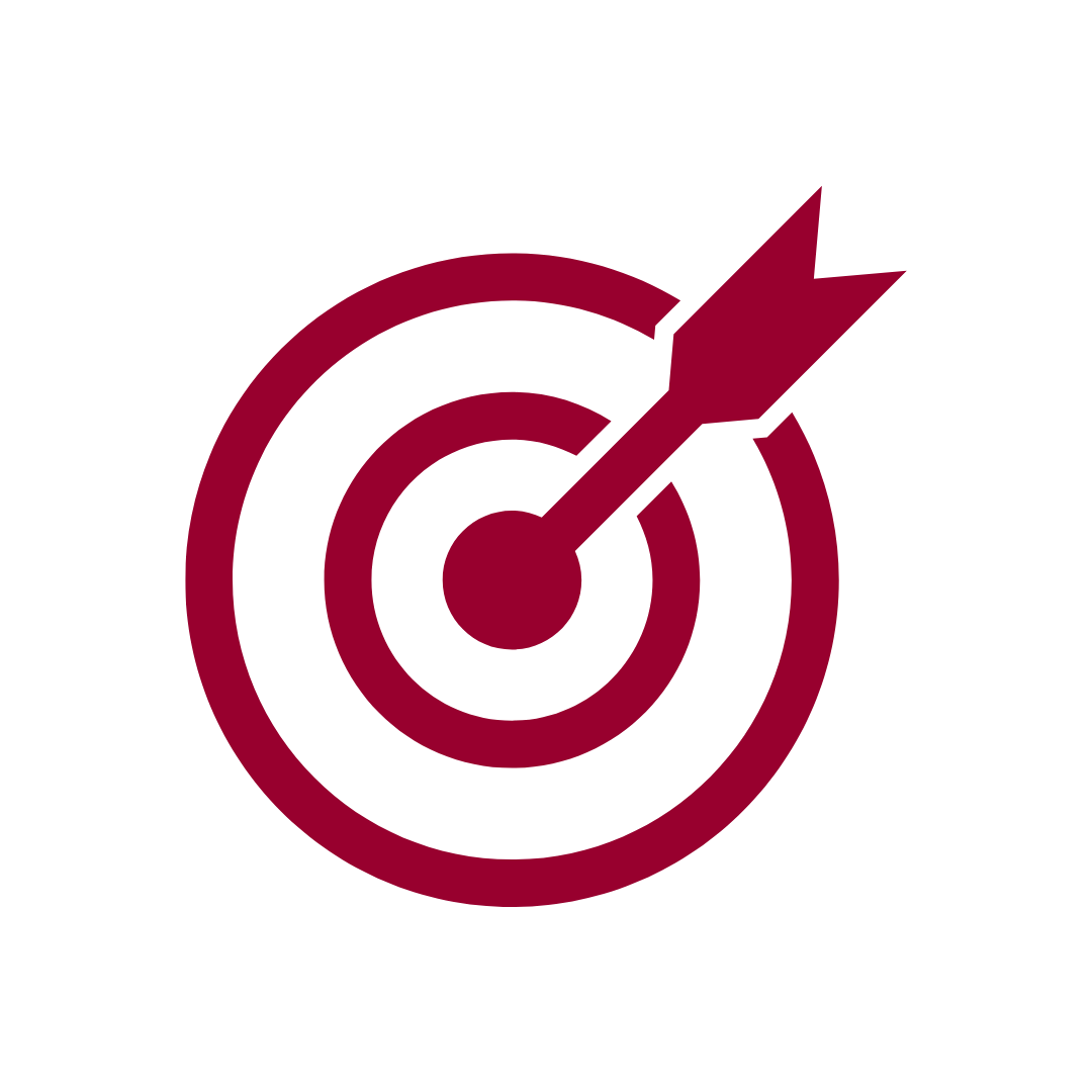 A target with concentric circles and an arrow hitting the bullseye.