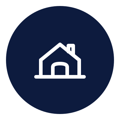 Icon of a house with a chimney on a dark blue circular background.