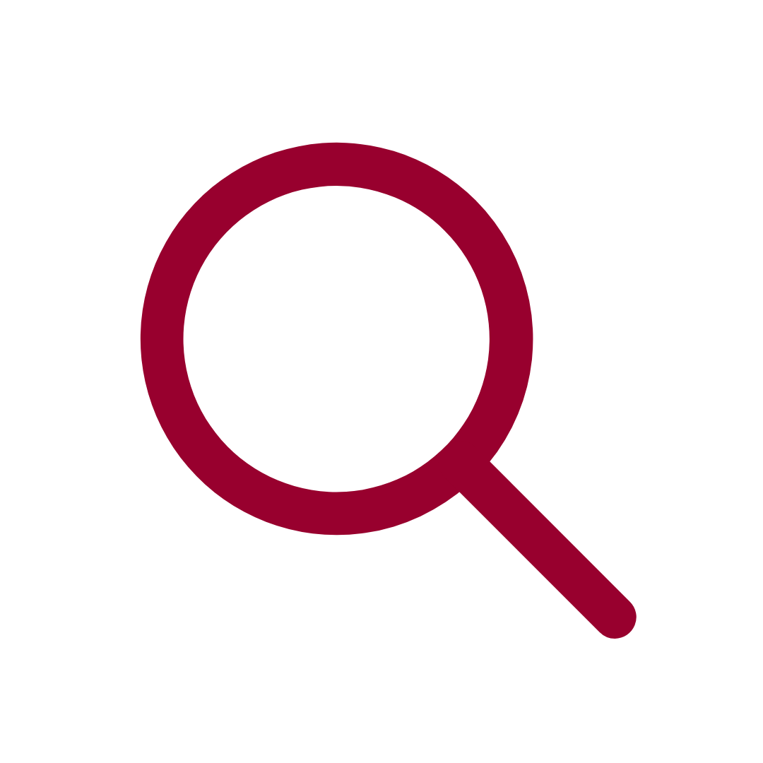 Magnifying glass icon with a maroon handle and outline, symbolizing search or zoom.