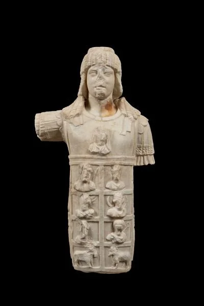 Name: Statue of Zeus Heliopolitis.
Creator: N/A.
Dating Back To: End of the 1st cent. A.D..
Material: Penteli Marble.
Found In: 1998 in the excavation of Makrygianni plot.
