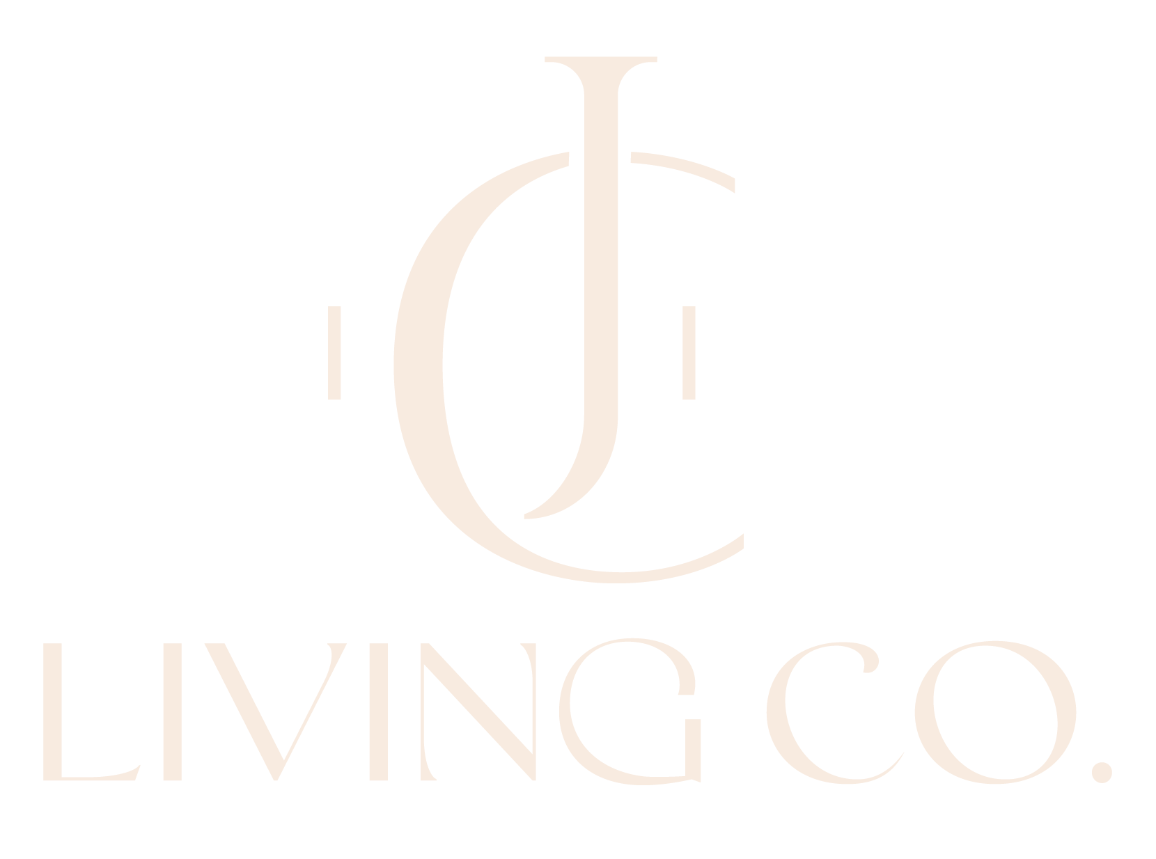 Logo with a stylized 'L' and 'V' intertwined in a circle, and text underneath that reads 'LIVING CO.' in elegant font. CJ living Co stacked logo
