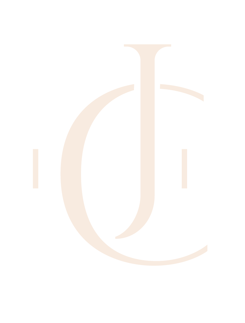 a large initials logo with a light beige color on a white background CJ living Co Brand Mark