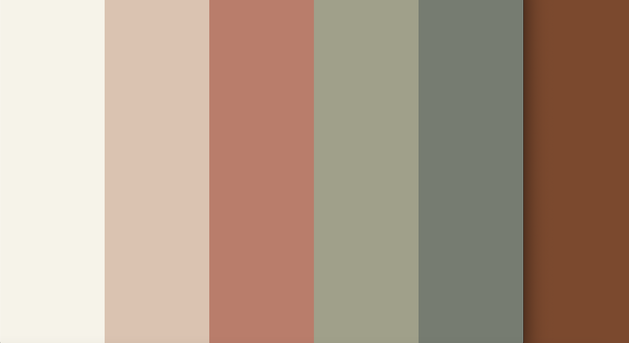 A color palette consisting of vertical stripes in cream, light beige, dusty pink, muted orange, pale green, olive green, and brown.