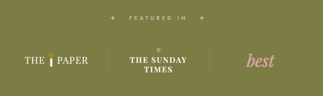 Jools Raye. Featured in The Paper, The Sunday Times, and Best magazine, on a green background.