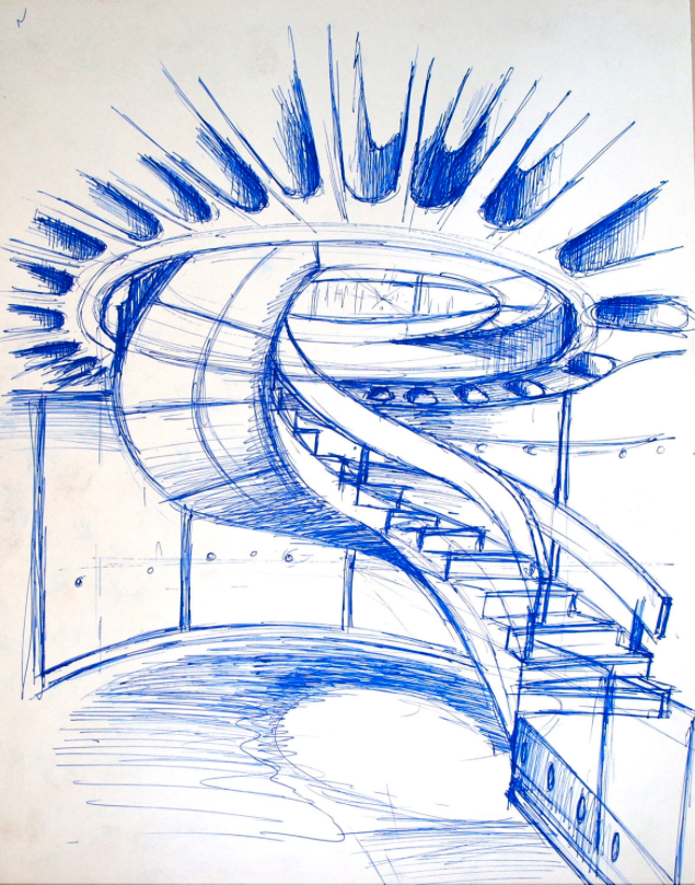 Escalier - Musée Galo Romain, Lyon, stylo plume