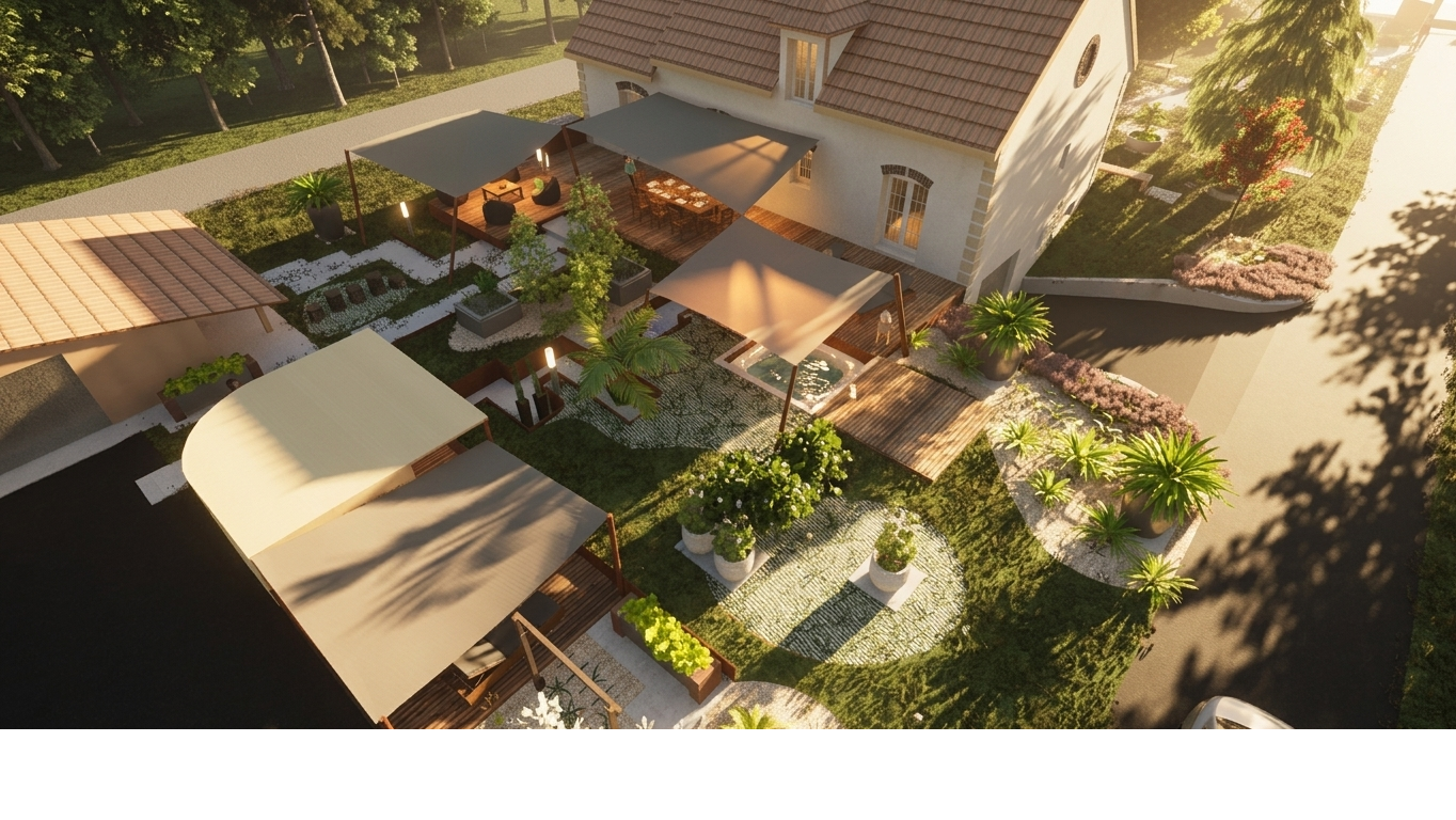 Aménagements extérieurs d’un pavillon familial, à Courtisols. 2023