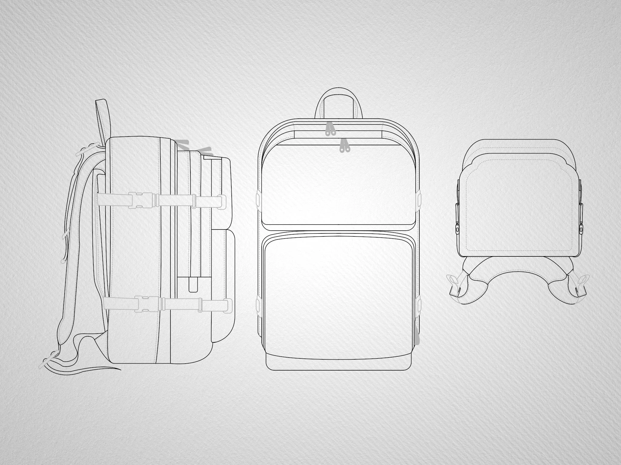 Product design sketches and digital prototyping process used for concept development and manufacturable solutions.