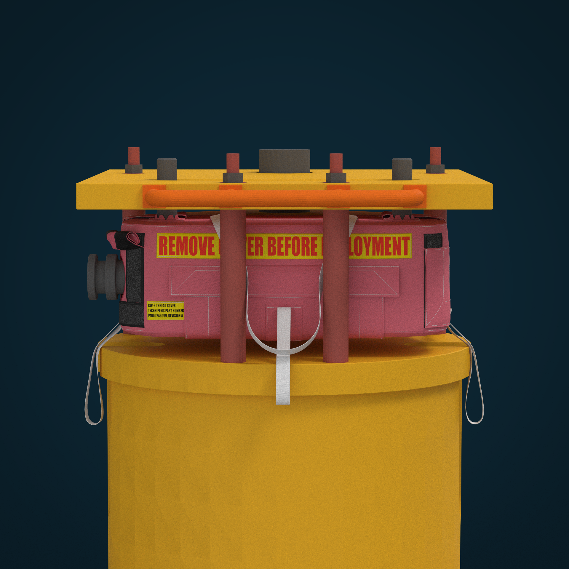 3D visualization of a fitted protective cover developed for subsea industrial equipment and handling protection.