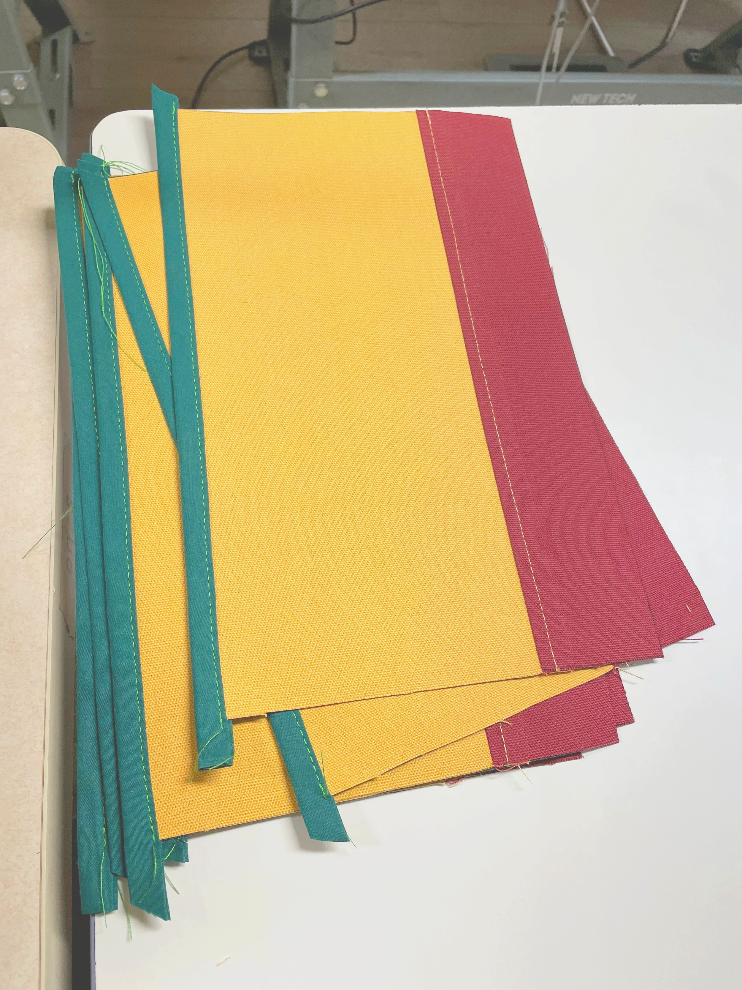Textile components in a manufacturing stage prepared for assembly and product development validation.