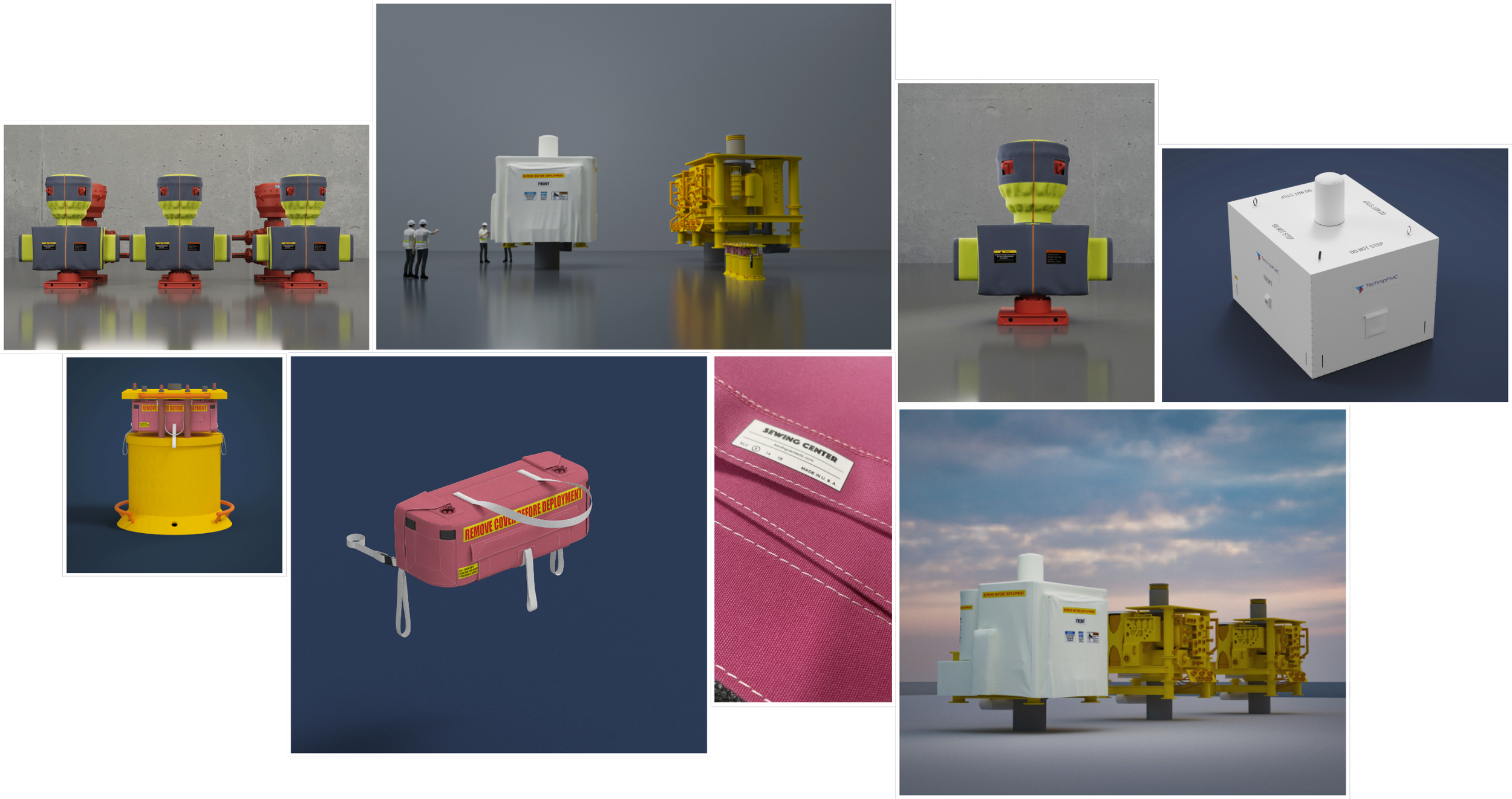 Custom protective covers for subsea and oilfield industrial equipment made by Sewing Center