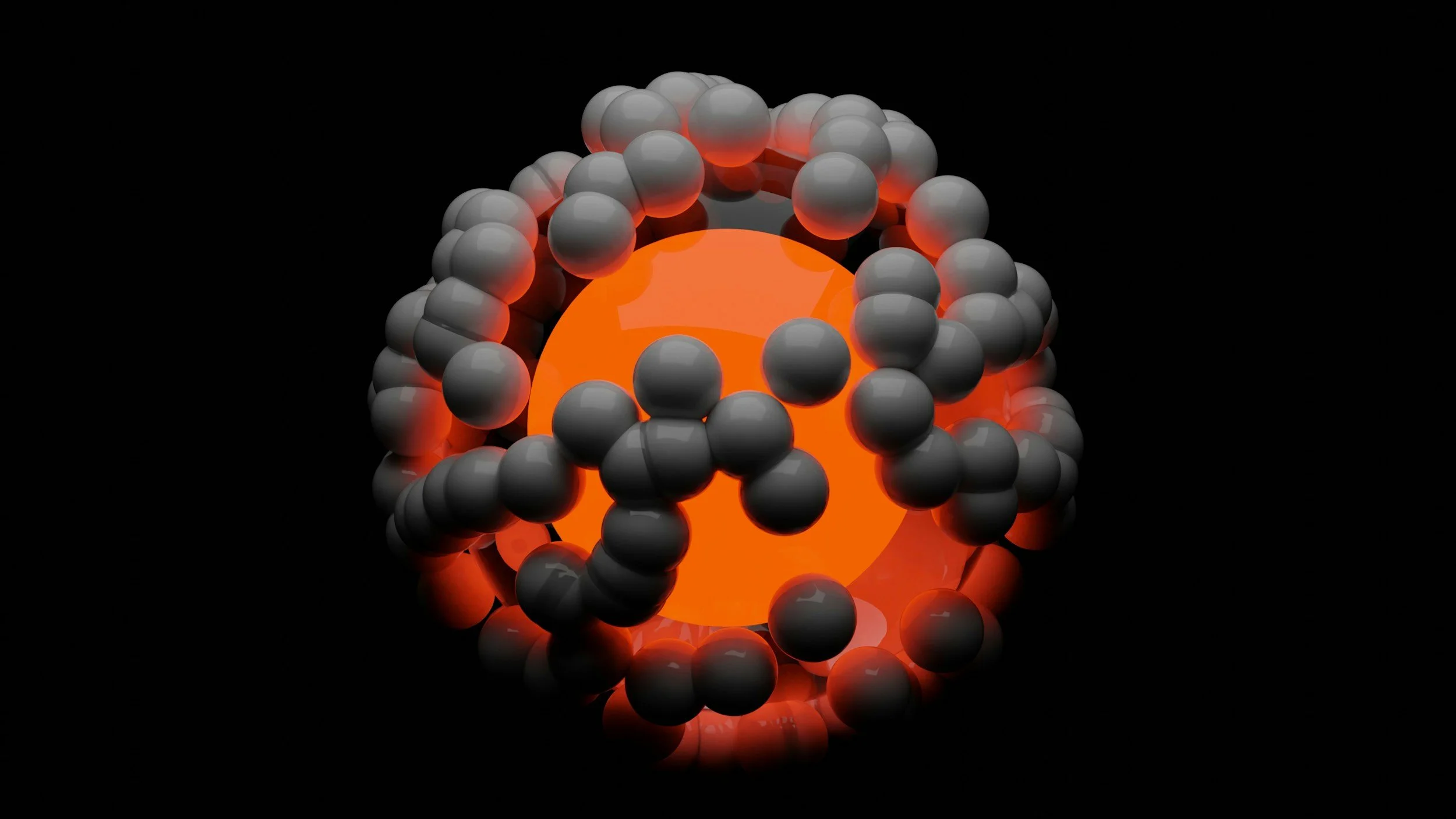 A computer-generated model of a lithium ion surrounded by a carbon-based molecule, representing a lithium-ion battery cell.